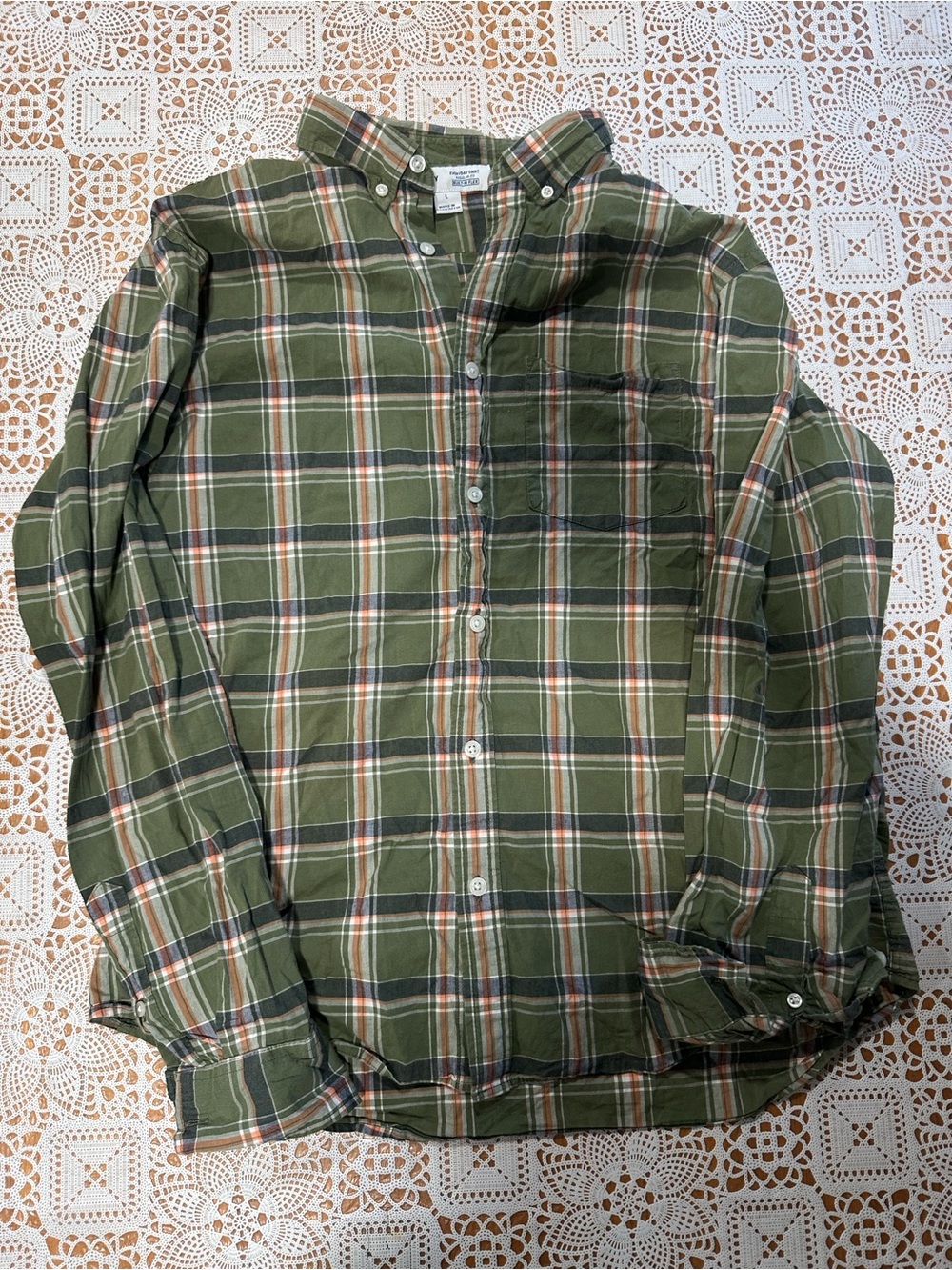 Old Navy Men’s Large Green Plaid Button Down Shirt Built-In Flex